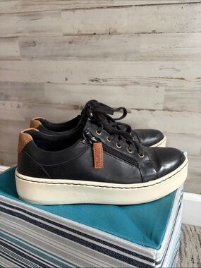 Born Black Leather Lace-Up Sneakers with Tan Accents